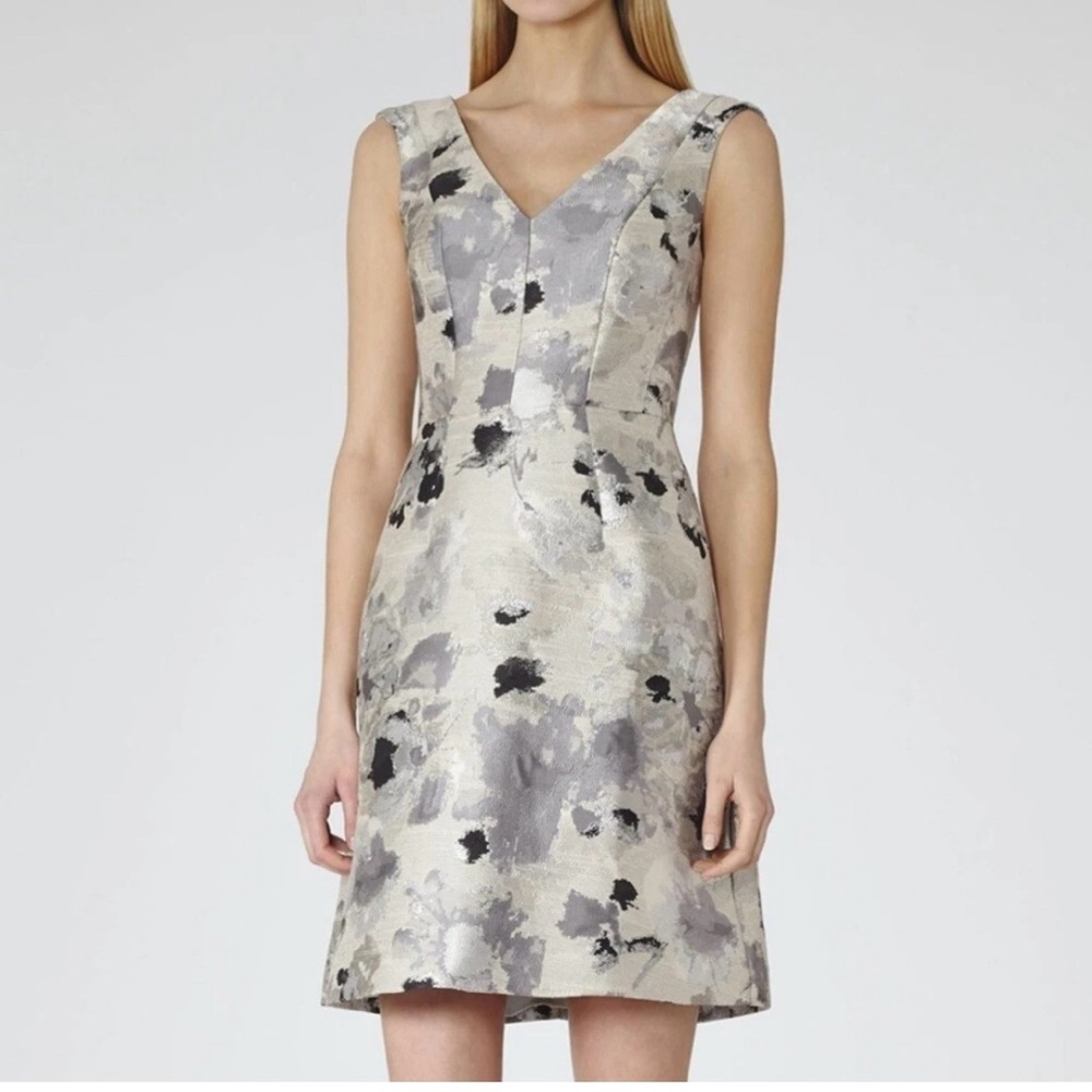 Reiss Melba Metalic Jacquard A Line Dress - Size 8